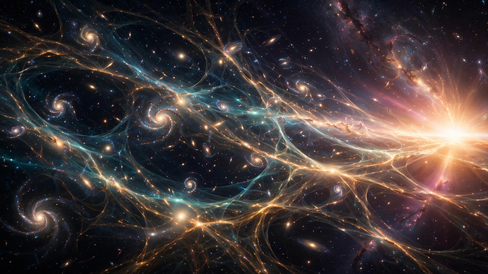 Golden cosmic web of galaxies expanding across dark void